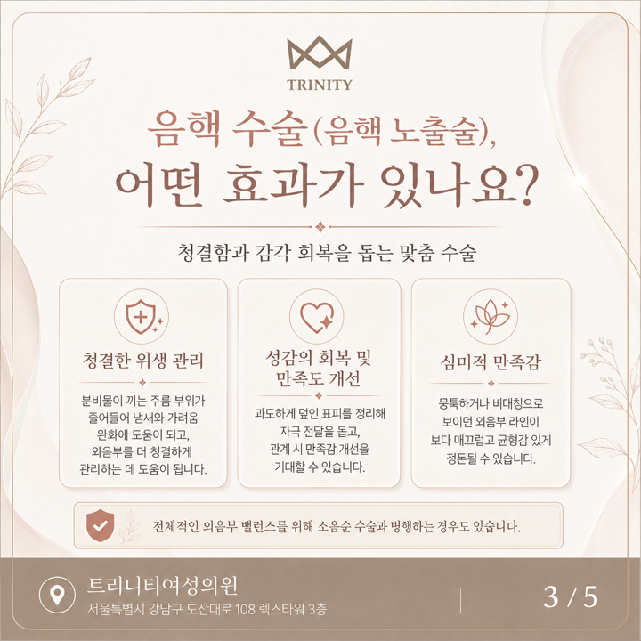 음핵수술(음핵 노출술) 효과 — 위생 관리·성감 회복·심미적 만족, 소음순수술 병행 가능